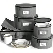 China Storage Containers Hard - Glass Dish Storage Containers Transport, Moving, Party - 5 Pc. Stackable Plate Storage Set Dinnerware, Mugs, Cups - Felt Plate Protector included - Moderno - Ver 2