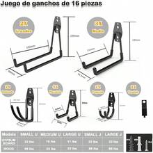 MIYIHA 16 Piezas Ganchos de Garaje,Organizador de Herramientas para Pared, Colgar Bicicletas, Equipo y Utensilios,Solución de Almacenamiento para Garage y Taller (negro) - Negro - Ver 12