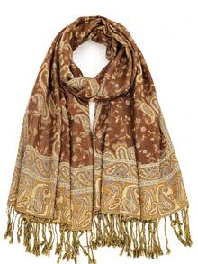 Khăn choàng cổ tua rua dài chống gió họa tiết Paisley Jacquard cổ điển nhiều màu cho nữ, phong cách Bohemian, thích hợp mặc khi đi du lịch và chụp ảnh hàng ngày, phụ kiện Boho cho nữ - Màu Đỏ Sâu - Xem 8