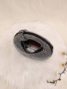 优雅女士闪亮新月形手拿包，镶钻派对包，算盘包，慵懒闪亮手提包，水钻托特包，闪亮包/亮片包，小型派对包，情人节或生日送给女性的趣味礼物 - 銀色 - 查看 7