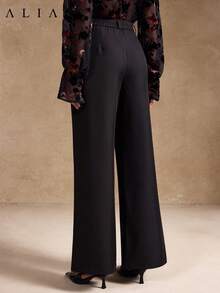 Aliao minimalistische hochtaillierte Taschen Maxi Gerade Hose, Gerichtsstil, auffallend, Halloween, Business Lässig Frau, Valentinstag, elegante Damen, Herbst & Winter