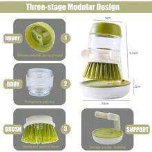 Soap Dispenser With Dish Brush And Storage Bracket Easy To Clean Kitchen Utensils And Sink Gray - Green - View 2