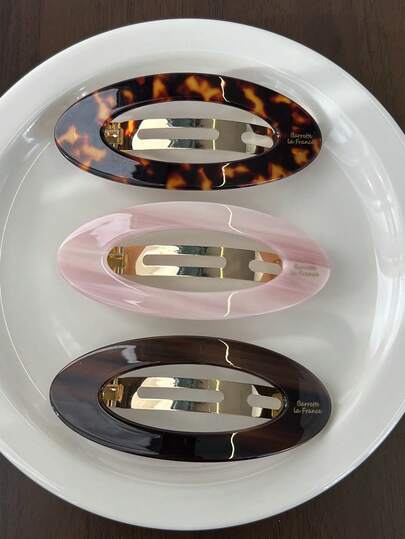 1pc Gold-Tone Acetate Hollow Oval BB Clip, Retro French Girl Style Bangs Clip, Elegant Hair Accessory For Daily, Holiday Wear, Gift, Claw Clips, Hair Accessories, Head Accessories, Hairpin