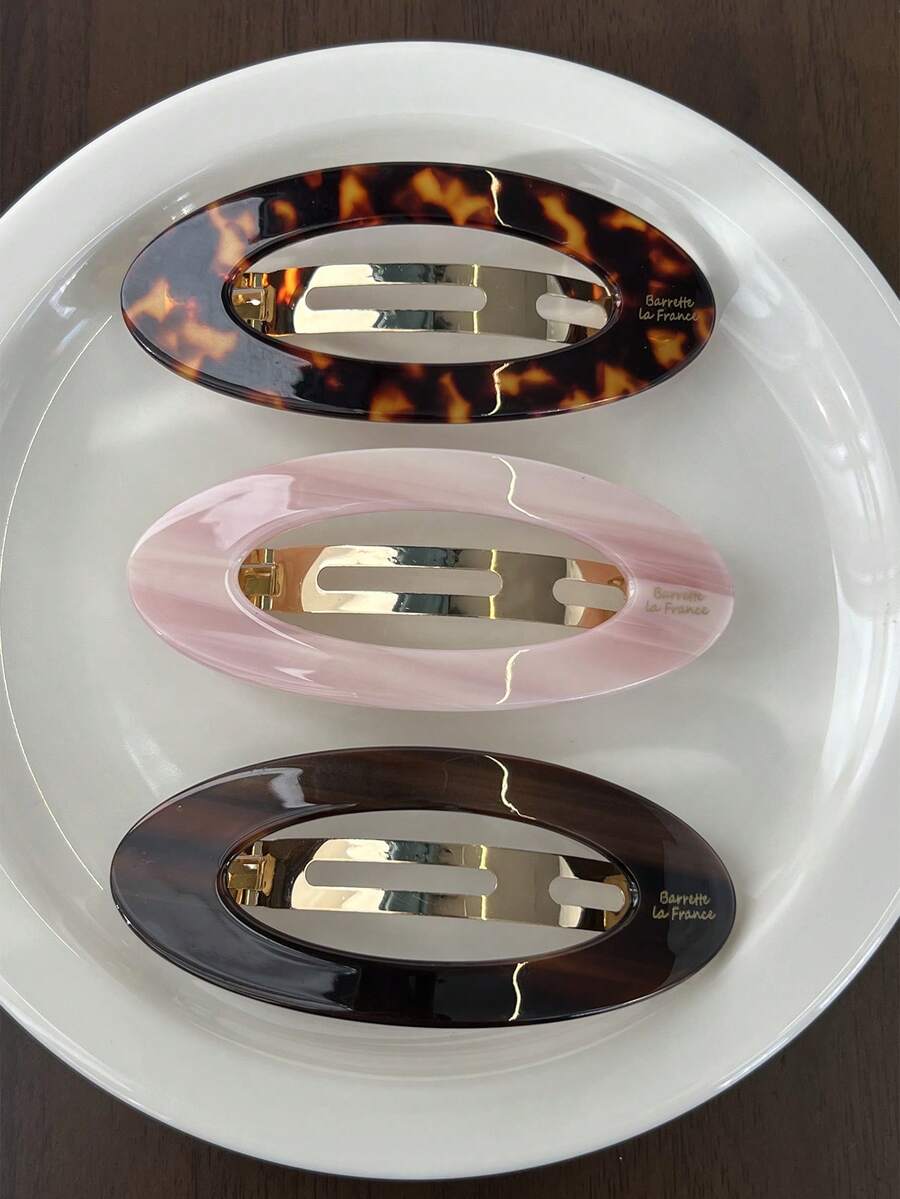 1个金色醋酸纤维镂空椭圆形BB夹，复古法式刘海夹，优雅发饰，适合日常、节日佩戴，可作礼物，爪夹，发饰，头饰，发卡 - 彩色 - 查看 1