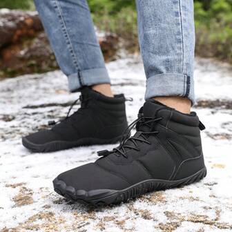 Outdoor Winter Shoes Men's Snow Boots Zero Drop Barefoot Hiking Boots Fleece Lining Plus Size Sports Shoes Slip-On Warm Hiking Boots Five Fingers Hiking Boots, Suitable For Daily Commuting, Hiking, Mountaineering, Hunting, Skiing