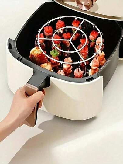 1 Set Of Stainless Steel Air Fryer Rack, DIY Barbecue, Suitable For Meat And Vegetables, Compatible With 3.5-5.5qt Air Fryers, Ovens And Pressure Cookers, No Need To Flip, Fryer Accessories, Outdoor Barbecue Tools, Kitchen Tools