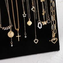 7pcs Adjustable Minimalist Heart & Pearl Pendant Necklace Set For Women (Random Style Mix) - Gold - View 4