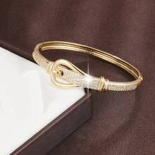 1pc Minimalist Button-Shaped Design Cubic Zirconia Inlaid Women Bracelet - Multicolor - View 4