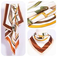 Mulberry Silk Scarfs Small Square Scarfs For Women 21" X 21" Lightweight Square Satin Head Scarf Neck Scarves{"Size_name":"27.5\"","Color_name":"OrangeandGreen"} - 橙與綠英寸 - 查看 6