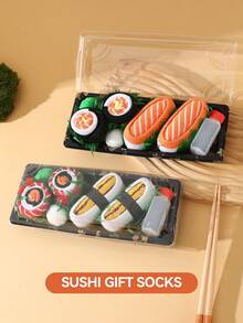 2 paia di calzini multicolore a metà polpaccio, set di coppia in confezione regalo, design morbido a sushi, motivi ispirati al cibo creativo, comodi e versatili, adatti per regali di compleanno, San Valentino, Pasqua, Ramadan, appuntamenti, riunioni di famiglia, feste e vacanze