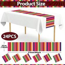 12 Pack Plastic Mexican Table Runner Disposable Dia De Los Muertos Mexican Serape Runner 14x 84Inch Colorful Striped Day Of Dead Table Cover Party Taco Party Decor Supplies - 12 + 墨西哥塞拉佩派對 - 查看 3