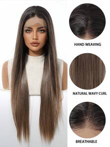 13*3.5英寸高密度150%蕾丝前假发，高品质舒适女士假发，渐变色，30英寸中长直发，采用耐热合成纤维制成，适合度假、家庭聚会、角色扮演和日常佩戴。 - 漸層 - 查看 9