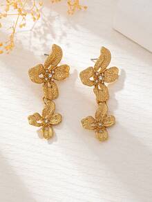 1 buc pandantiv metalic gol cu flori frangipani stratificate, bijuterii elegante retro de lux pentru vacanță tropicală