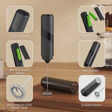 Espumador de leche eléctrico, agitador de café a batería, hace espuma cremosa y rica, mango de plástico ligero y agitador de acero inoxidable 304, diseño de bajo ruido, adecuado para bebidas DIY, amantes del café, camping, recuerdos de boda, regalos de Navidad