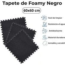 Tapete Foamy para Ejercicio con Forma de Rompecabezas, 4 o 8 Pzs 60x60 Tapete para Gimnasio, Crossfit o Pesas, Antideslizate, Resistente y Duradero, 1 cm de Grosor. - Negro - Ver 9