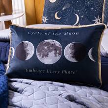 Kit Edredom Cobertor SOLTEIRO Astros Azul Marinho com Almofada Estampada 04 Peças - Dupla Face Percal 300 Fios Toque Macio Acetinado Tecido Pantografado em Linha Decoração Astrologia Signos Estrelas Espaço Fases da Lua Astronomia Universo