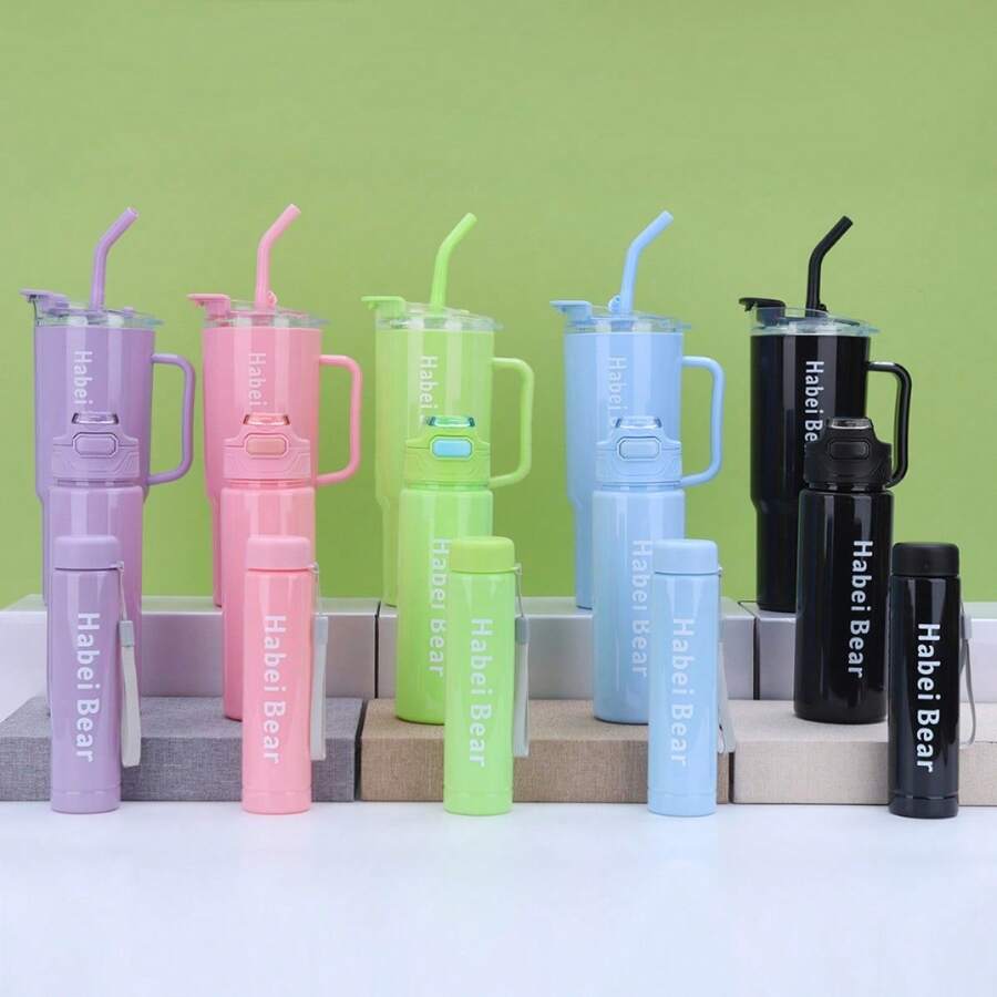 Set Of 3 Water Bottle Cups/Squeeze Bottles With Stickers To Remind You To Drink Water - Nhiều màu - Xem 1