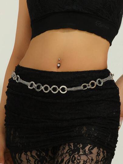 Modische Damen Silber Geometrisches Muster Boho Zinklegierung Hüftkette, geeignet für Frühling, Sommer, Herbst und Winter