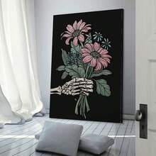 1PC Framed Art Poster With Flower And Skull Hand Design, Beautiful Wall Decor, Canvas Print, Perfect For Bedroom Decoration, Home Decor, Gift, Autumn Decor, Halloween Gift, Suitable For Living Room, Dining Room, Kitchen, Classroom, Bathroom, Study, Office, Apartment, Dormitory, Cafe, Hotel, Bar, Studio, Dressing Room, Hallway, Gallery, Etc. - Stylish And Aesthetic Wall Decor For Any Room. - 彩色 - 查看 2