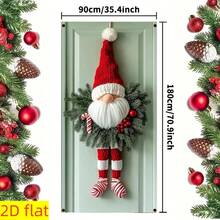 TKLK 1pc Christmas Gnome Door Hanger Decor, Made Of Polyester, Red Striped Legs, No Electricity Needed, Holiday Wall Decoration - Multicolor - View 3