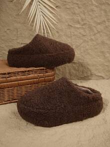 Chinelos Deslizantes Fofos para Mulheres, Chinelos Internos/Externos Planos Quentes Forrados de Pelúcia para Outono/Inverno