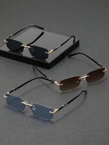 3pcs Unisex Rectangular Frameless Chic Metal Fashion Glasses, High-End Eyeglasses Suitable For International Fashion Week, Daily Life, Social Events, Business, Commuting And Travel - Multicolor - View 8