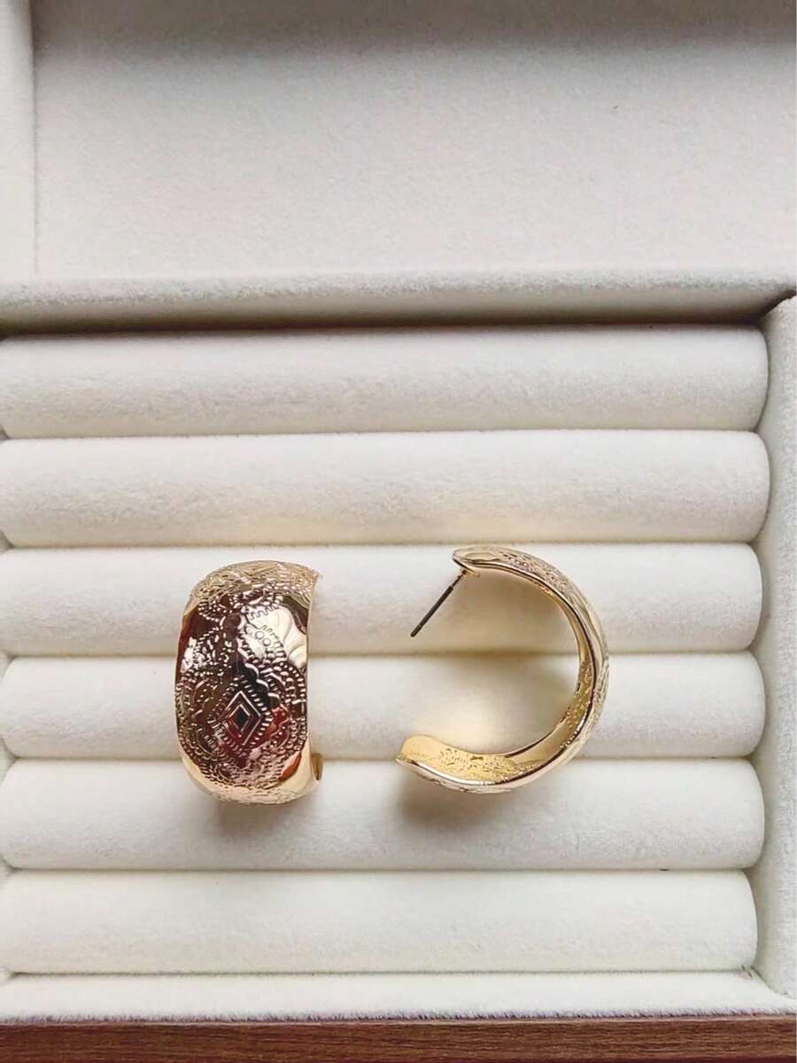 1 par de elegantes pendientes de tono dorado con grabado minimalista y de moda - Dorado - Ver 1