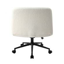 SUN YEE Swivel Armless Desk Chair, Boucle Cross Legged Office Chair With Adjustable Height And Backrest, Vanity Chairs W/Wide Seat & Spinning Castors For Bedroom Home Office, White