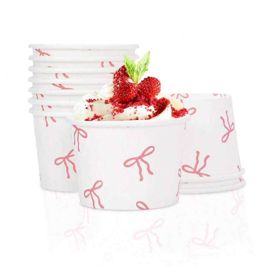 10个/20个/50个一次性蝴蝶结纸碗，用于盛放零食和甜点 - 白色 - 查看 1