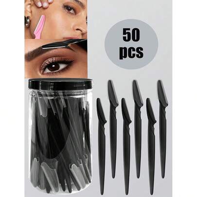 50/30/12/5/1 件套眉毛修剪器套装，黑粉色罐装眉毛修剪器，去角质工具，面部和身体毛发修剪器，长柄眉形修剪器，脱毛工具，带精密保护盖和长刀片的身体毛发和面部眉毛修剪器套装，适合女性旅行修眉，眉毛/面部毛发，眉毛修剪器，男女通用，眉毛剃毛器套装（带收纳盒）眉毛修剪器/剃毛器