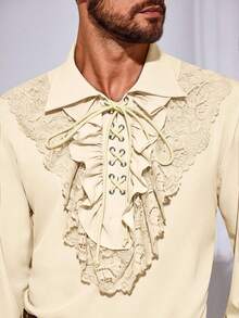 Runcati Men's Renaissance Pirate Shirt Ruffle Detail Victorian Vampire/Medieval Style Steampunk Gothic Lace Costume - 米色 - 查看 4