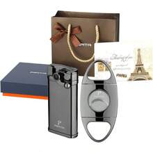 Torch Lighter Gift Set Windproof Single Torch Jet Metal Lighters Refillable Butane Gas Lighter And Cutter Packing With Nice Gift Box - Conjunto PT235 - Ver 1
