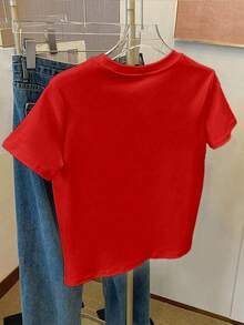 Camiseta estampada mujer cuello redondo y mangas cortas, uso casual diario tshirts para mujeres Flores varias - Rojo - Ver 2