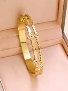 1pc/3pcs Minimalist Hollow Floral Stainless Steel Zirconia Bracelet, Suitable For Women's Daily Wear And Holiday/Birthday Gifts