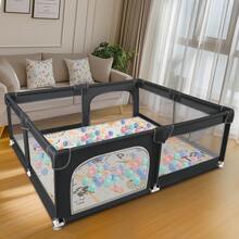 Sour Lemon Baby Playpen With Play Mat, 79x71 Inch Extra Large Playpen For Babies And Toddlers, Baby Fence Play Pen Yard With Safety Gate Fence With 50 Ocean Balls 4 Pull Rings For Kids Indoor Outdoor - 黑色 - 查看 2