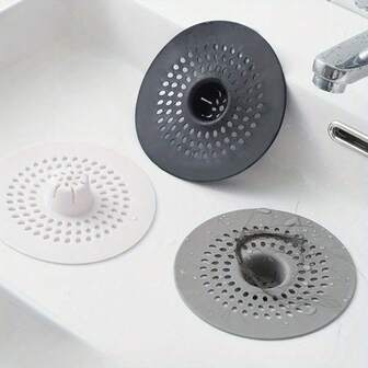 1/2/3/5pcs Silicone Drain Filter Hair Catcher, Suitable For Shower And Kitchen Sink - Easy To Install, White And Black Options, Round Design With Drainage Holes, Great For Bathroom Or Kitchen Use, Hair Collecting Tool | Perforated Design