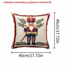 1 pieza Funda decorativa cuadrada para cojín con patrón navideño de El Cascanueces, de imitación de bordado plano 2D, de material de fibra de poliéster, con múltiples diseños de patrones de estilo de pinza de nuez y sensación visual de bordado realista, para decoraciones navideñas en fiestas, hogar, sala, sillón, Navidad