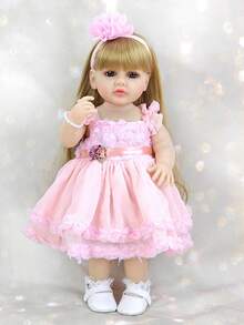55厘米软胶材质重生娃娃精致可水洗仿真娃娃金色长发装扮游戏陪玩玩具生日礼物 - 粉色 - 查看 5