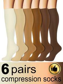 6 Pairs Women And Men Compression Socks, Unisex Knee High Tube Breathable Socks For Running Cycling Fitness Skipping Leggings Gifts - Multicolor - View 4