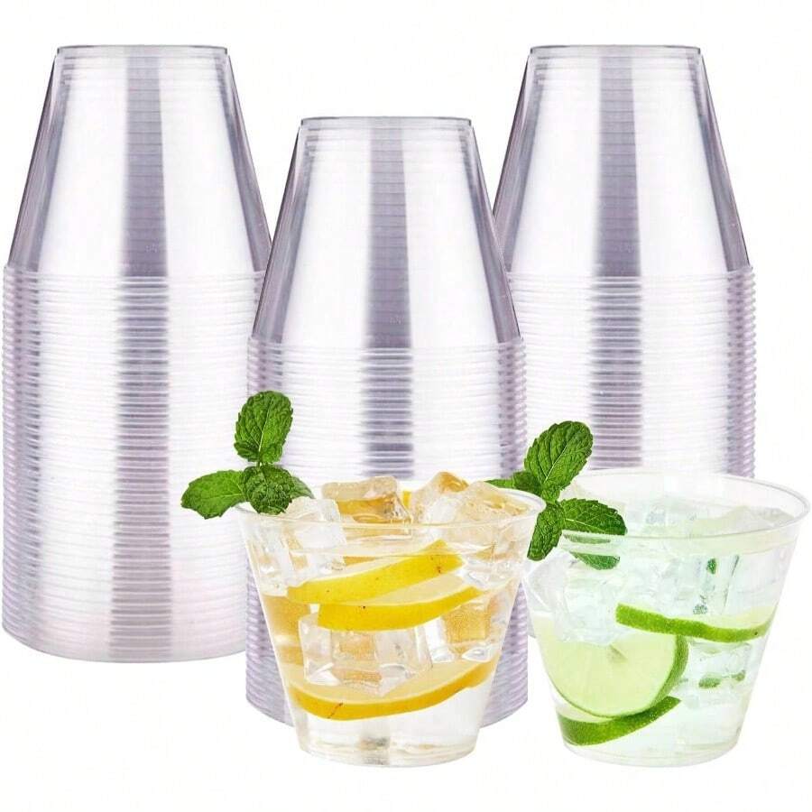 200 Pack 9 Oz Plastic Cups Party, Disposable Cup, Disposable Cups, Wine Glasses Cups, Plastic Cocktail Glasses - Trong suốt + 9 oz-100 viên - Xem 1