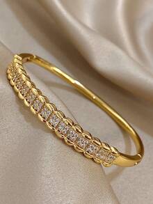 2 件/1 件奢华优雅 18K 镀金钻石切割闪亮波浪链手镯和戒指套装，适合女士、妈妈礼物、圣诞节、感恩节、万圣节、婚礼珠宝礼物、周年纪念日、情人节、波西米亚风珠宝日常派对 - 彩色 - 查看 3