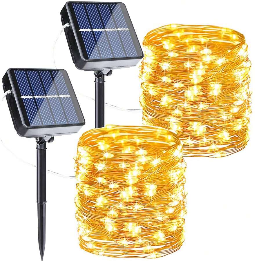 Solar Fairy Lights, 2 Pack, Total 80 Feet 200LED Solar String Lights Outdoor Waterproof 8 Lighting Modes For Yard Fence Party Garden Patio Home Holiday Tree Outdoor Decoration (Warm White) - 暖白燈光 - 查看 1
