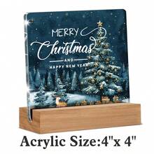 Panneau acrylique de renne de Noël bleu d'hiver, décoration de bureau Wonderland gelé - Joyeuses fêtes et bonne année, décorations de Noël bleu givré pour la maison, centre de table élégant