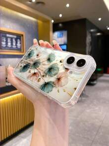 1pc White Quadrangular Anti-Drop TPU Phone Case With Dried Flower & Fruit Pattern, Compatible With IPhone, Android, OPPO Phones