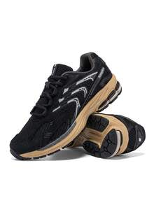 baasploa Zapatillas de running retro para hombres, de malla, antideslizantes y ligeras, resistentes al desgaste, adecuadas para fitness al aire libre, viajes, deportes casuales, cómodas y de moda, con cordones, zapatos multiusos para trayectos, con suela gruesa - Negro - Ver 11