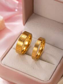 2pcs Couple Rings, Fashion Versatile Rings Suitable For Men And Women, Daily Wear, Holiday & Date Gift - Gold - View 2