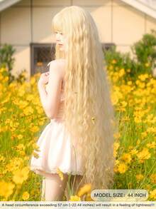 7JHH WIGS 44英寸超长金色角色扮演假发，带刘海，蓬松长卷金色洛丽塔假发，柔软耐热合成纤维，适合女性和女孩参加派对、婚礼、长发公主等场合。 - 金色 - 查看 3