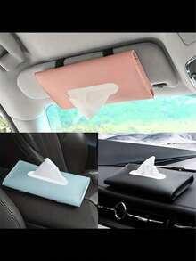 1pc Car Tissue Storage Bag,Car PU Tissue Box,Visor Organizer Mask Dispenser Car Napkin Holder, Tissue Box For Car Visor Tissue Holder Car Accessories (Black) - Multicolor - View 7