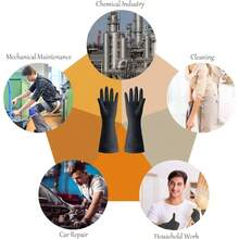 Guantes de goma de limpieza negros, guantes de ltex para lavado de platos, guantes qumicos reutilizables resistentes, un par mediano