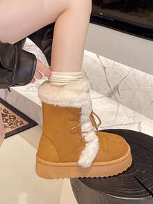Women's Tall Slip On Winter Snow Boots Warm & Insulated Fur Lining Comfortable Fashion Booties - Lạc đà - Xem 4